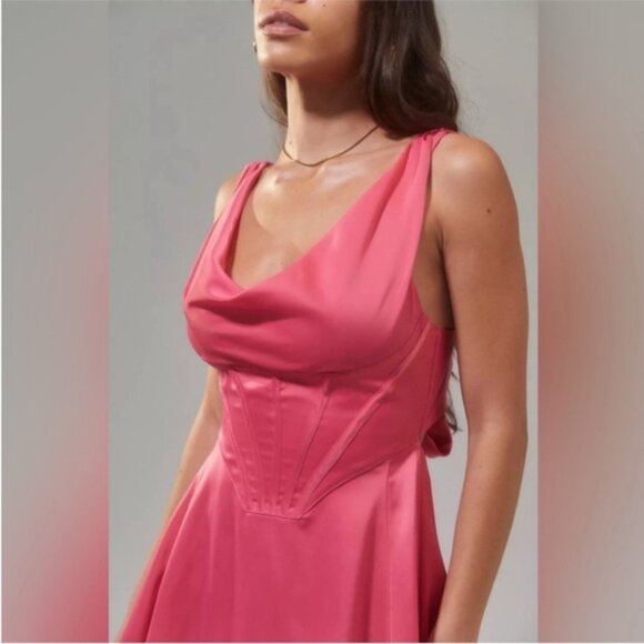 Urban Outfitters | Helena Corset Mini Dress Hot Pink Rose New Small Party Bow - Picture 3 of 7